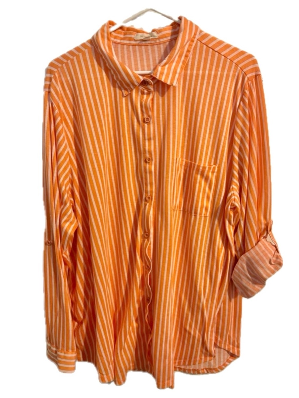 Paper Tee Coastal Orange & White Vertical Striped Button Down Shirt 3X Women’s